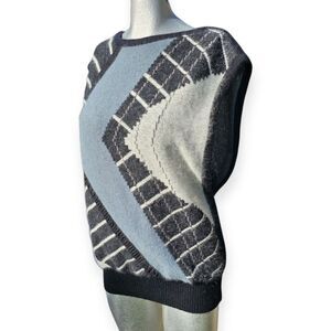 Bruestle Vintage Angora Sweater Vest – Black/Blue/Grey 🖤💙
